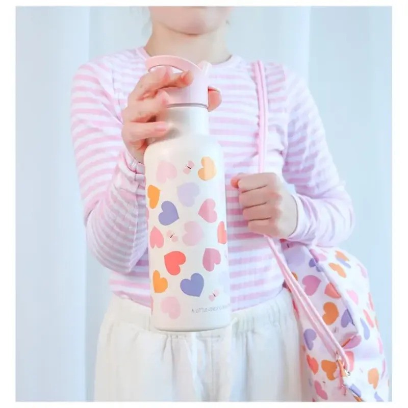 A Little Lovely Company Insulated Stainless Steel Drink Bottle 500ml Hearts
