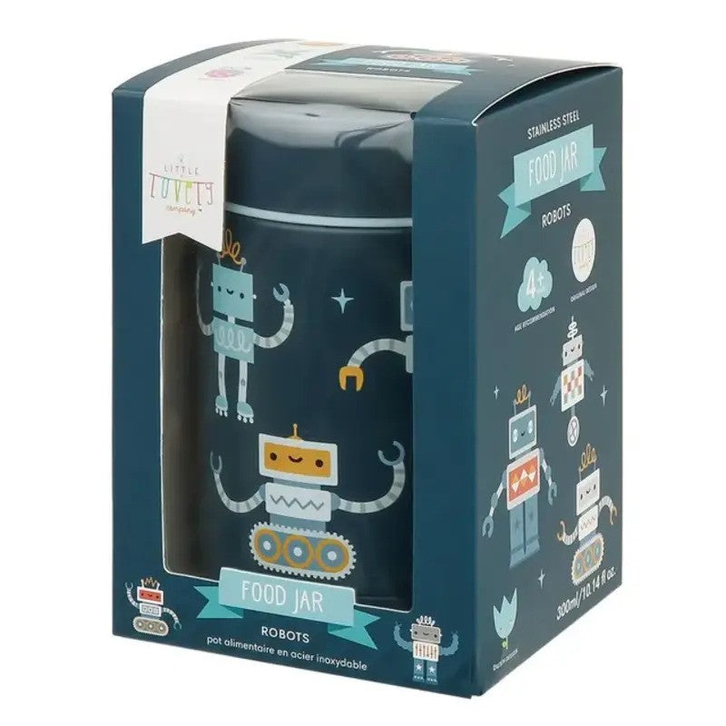 A Little Lovely Company Insulated Stainless Steel Food Jar 300ml Robots