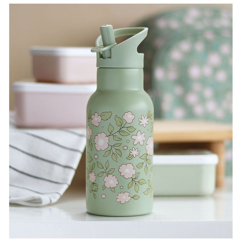 A Little Lovely Company Stainless Steel Drink Bottle Blossoms Sage