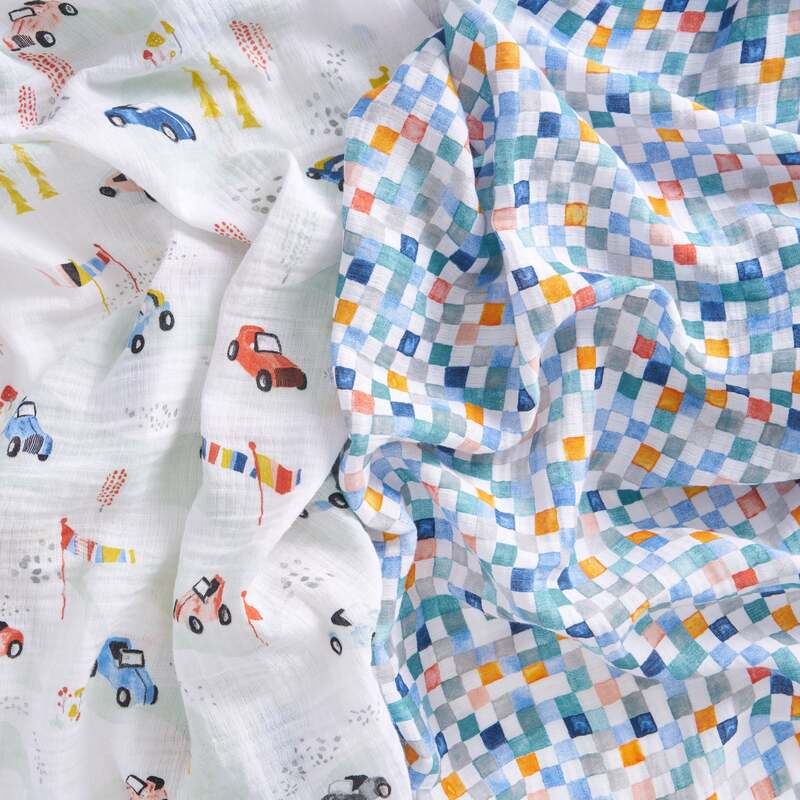 Aden + Anais (2Pack) Swaddle Blanket Essentials Cotton Muslin Cars