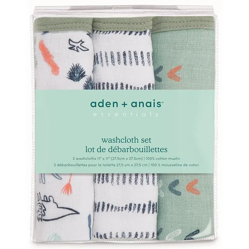 Aden + Anais (3Pack) Essentials Cotton Muslim Washcloth Dinotime