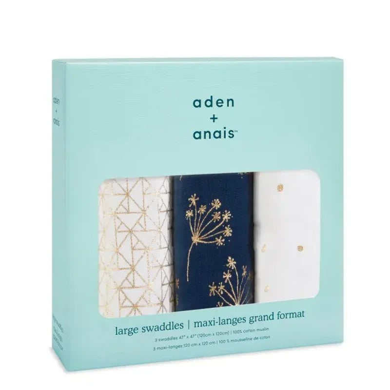 Aden + Anais (3Pack) Swaddles Mettalic Gold Deco