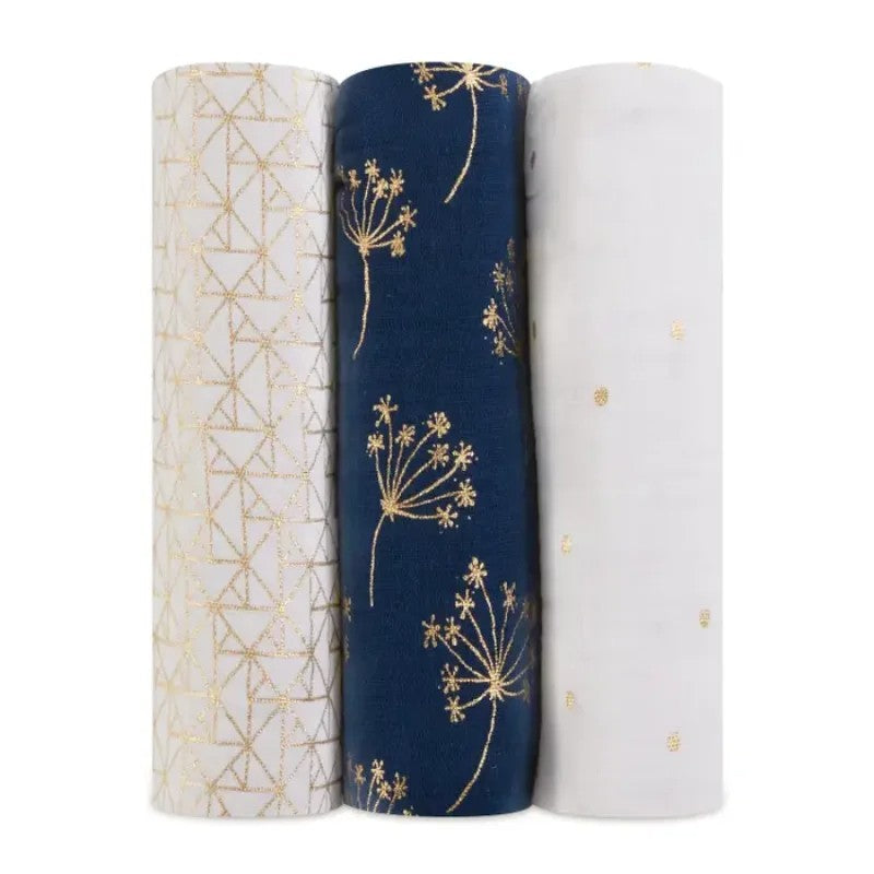 Aden + Anais (3Pack) Swaddles Mettalic Gold Deco