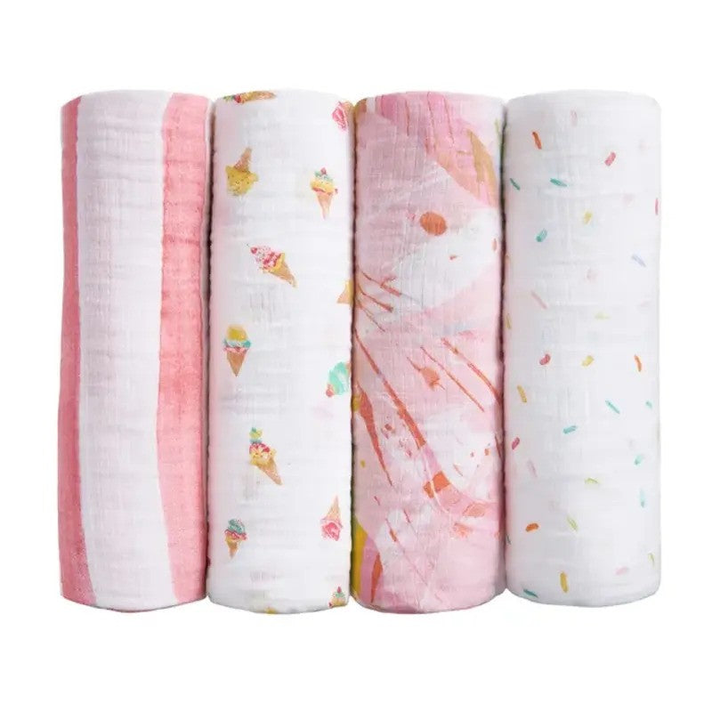Aden + Anais (4Pack) Swaddle Blanket Essentials Cotton Muslin Ice Cream