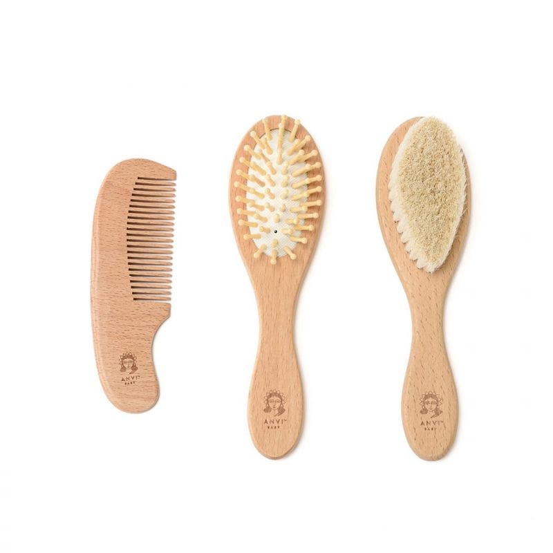 Anvi Baby 100% Natural Baby Wooden Hair Brush Set Of 3