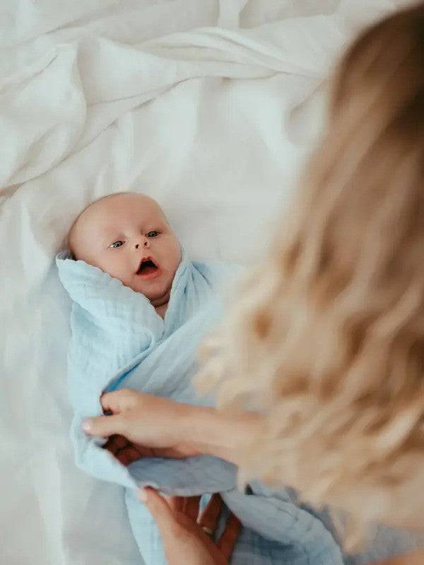 Anvi Baby 100% Organic Cotton Muslin Bath Towel (6-Layered 105x105CM) Blue