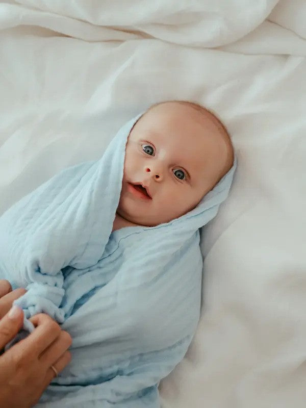 Anvi Baby 100% Organic Cotton Muslin Bath Towel (6-Layered 105x105CM) Blue