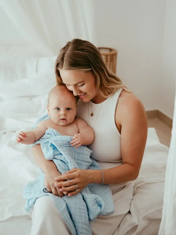 Anvi Baby 100% Organic Cotton Muslin Bath Towel (6-Layered 105x105CM) Blue