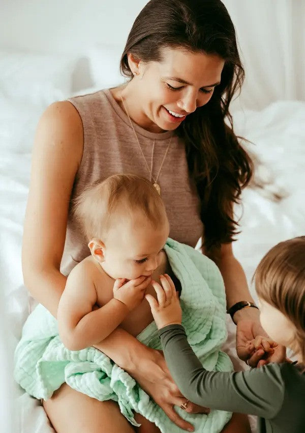 Anvi Baby 100% Organic Cotton Muslin Bath Towel (6-Layered 105x105CM) Green