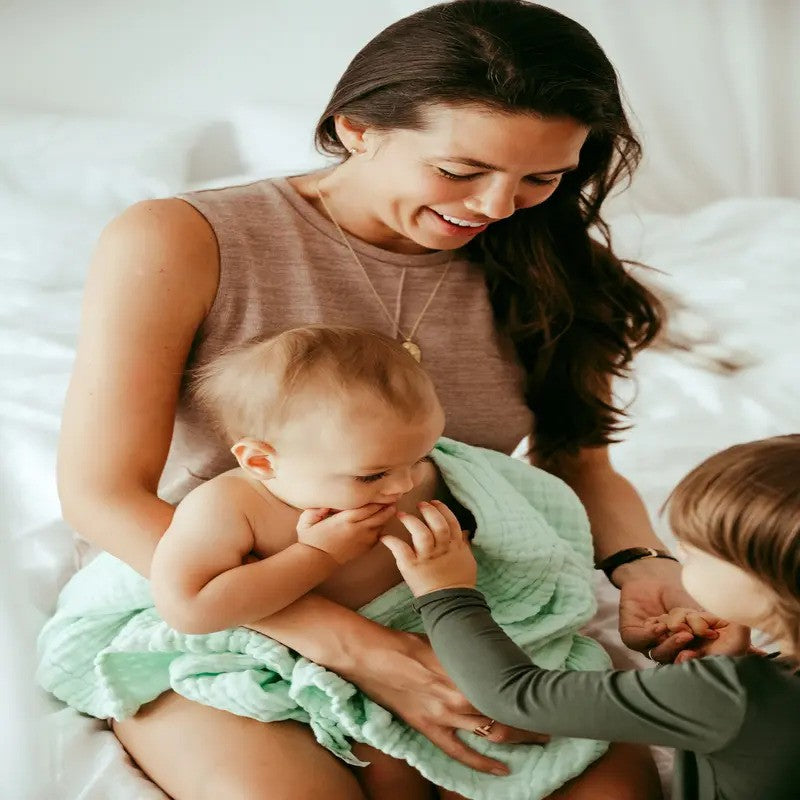 Anvi Baby Muslin Bath Towel Organic Cotton (105X105CM Set Of 2) Green & White