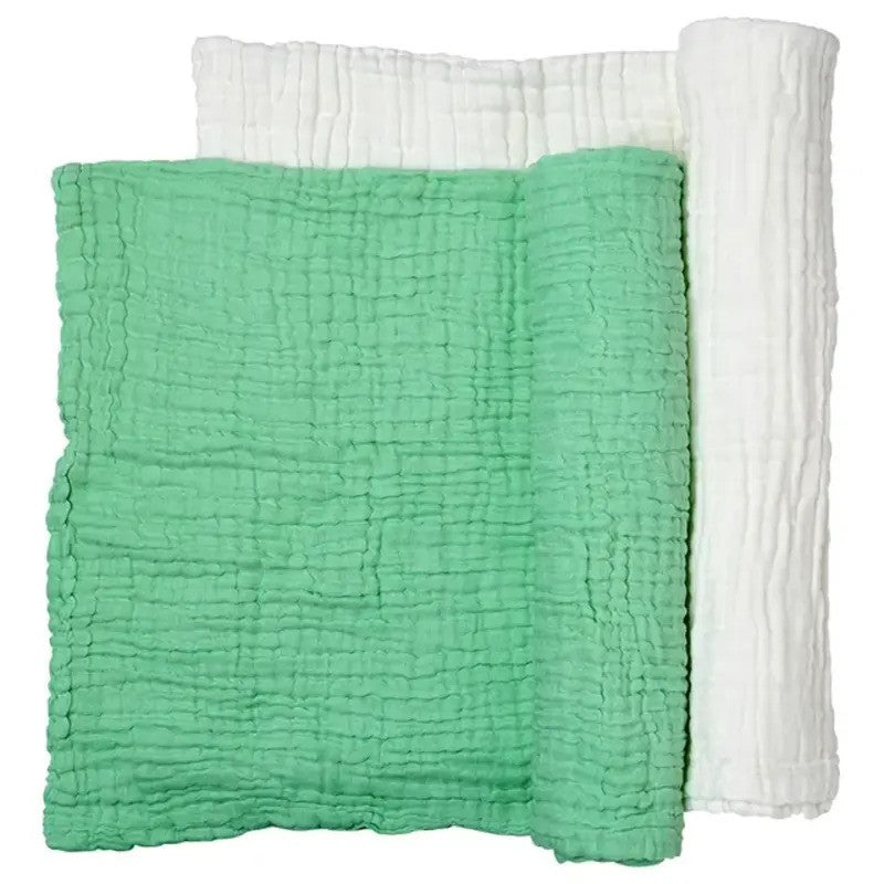 Anvi Baby Muslin Bath Towel Organic Cotton (105X105CM Set Of 2) Green & White