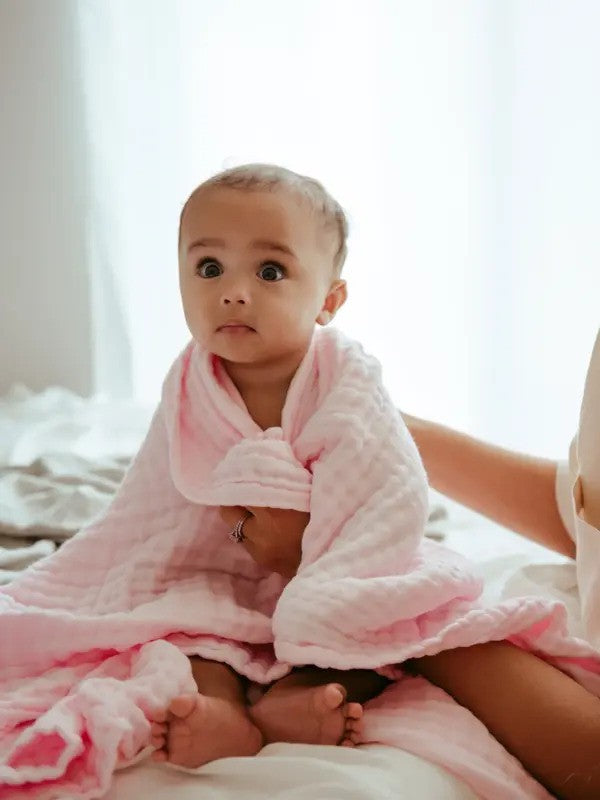 Anvi Baby Muslin Bath Towel Organic Cotton (105X105CM Set of 2) Pink & White