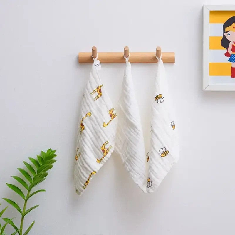 Anvi Baby Muslin Face Cloths Organic Cotton (26x26CM Set of 3) Yellow Creatures