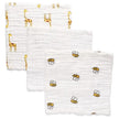 Anvi Baby Muslin Face Cloths Organic Cotton (26x26CM Set of 3) Yellow Creatures