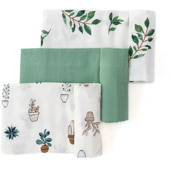 Anvi Baby Muslin Swaddle (120X120CM Set of 3) Green Planet