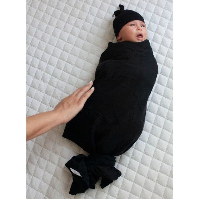 Anvi Baby Organic Bamboo Beanie & Swaddle Set Black