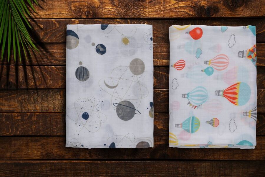 Anvi Baby Organic Bamboo Muslin Swaddle Wrap Set of 2 Balloons and Planets