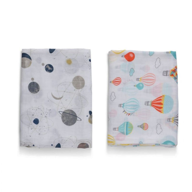 Anvi Baby Organic Bamboo Muslin Swaddle Wrap Set of 2 Balloons and Planets