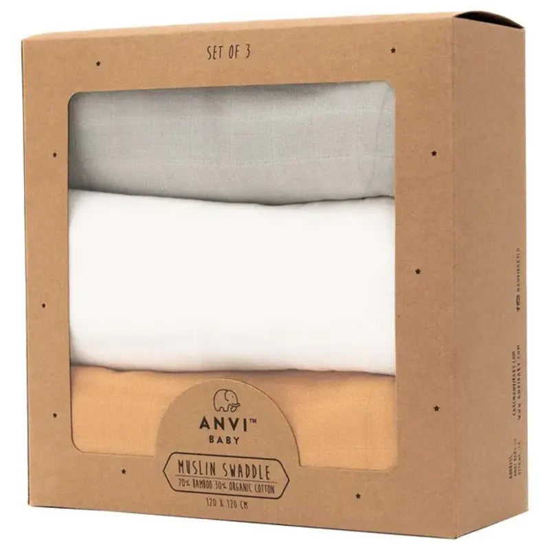 Anvi Baby Organic Bamboo Swaddle (120X120CM Set of 3) Daybreak