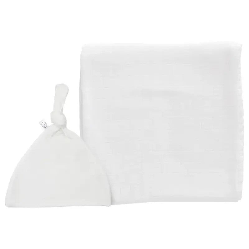 Anvi Baby Organic Bamboo Swaddle (120x120CM) & Beanie (0-5M) White