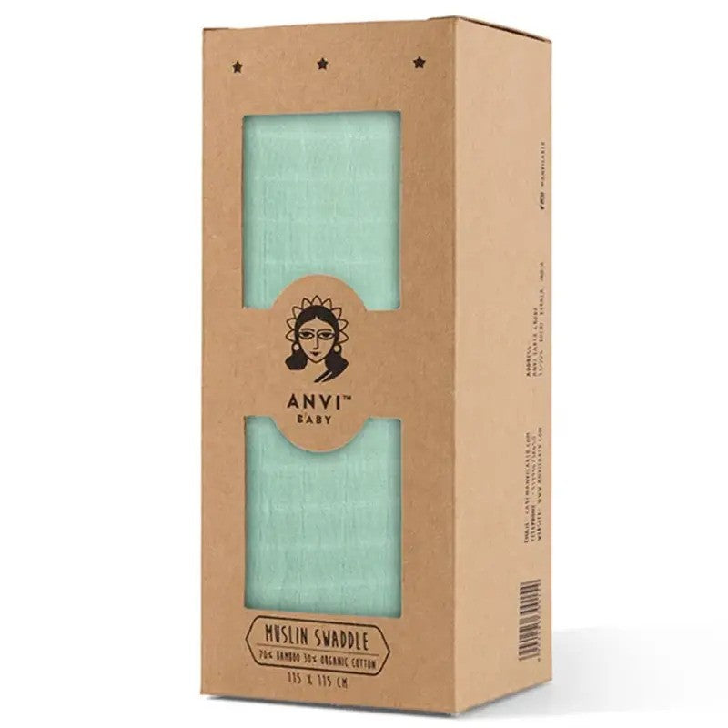 Anvi Baby Organic Muslin Swaddle Wrap (120x120cm) Azure Sky
