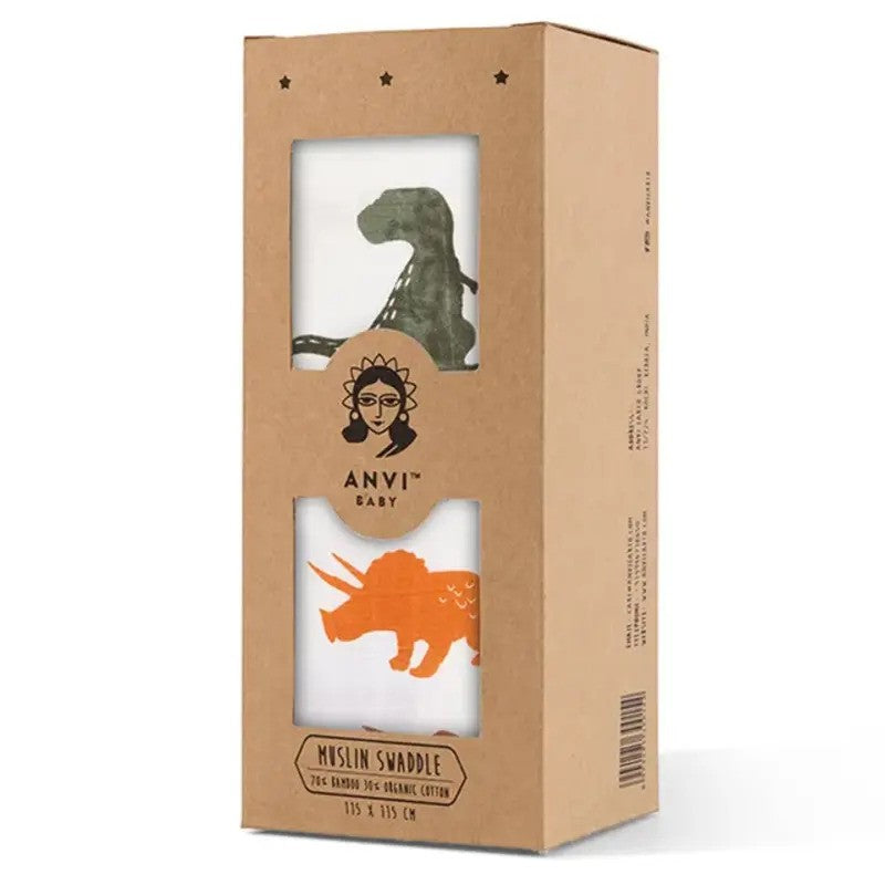 Anvi Baby Organic Muslin Swaddle Wrap (120x120cm) Dino Ghetto