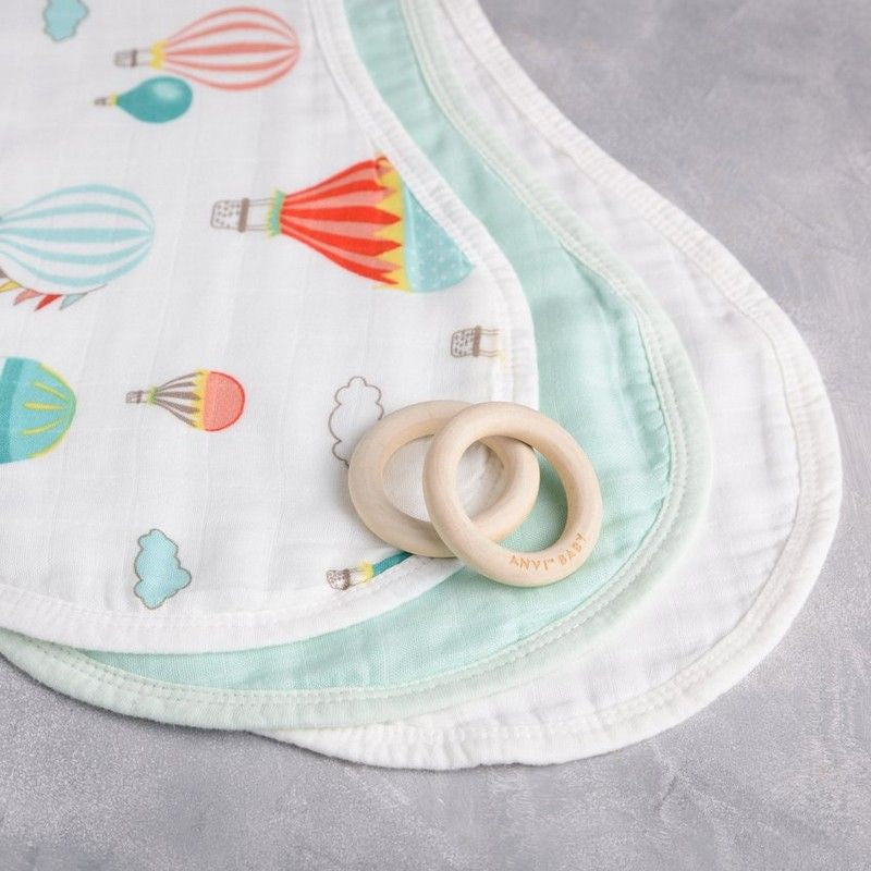 Anvi Baby Organic Bamboo Burp Bib Cloth Set of 3 (0-4Yrs) Balloons