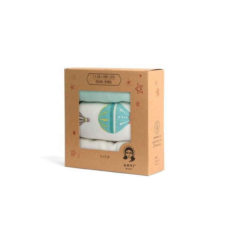 Anvi Baby Organic Bamboo Burp Bib Cloth Set of 3 (0-4Yrs) Balloons