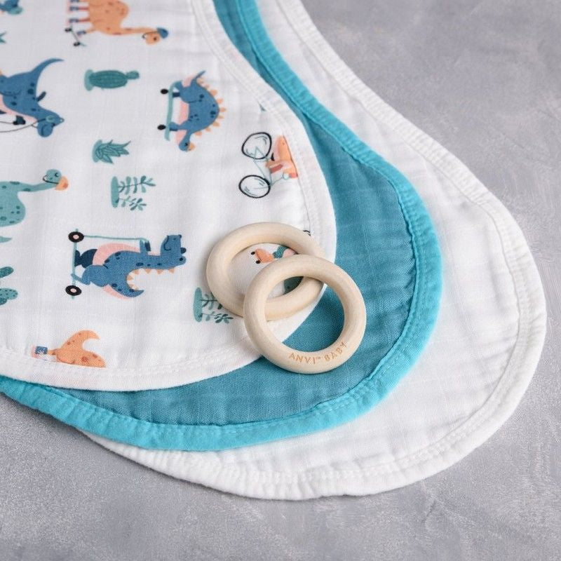 Anvi Baby Organic Bamboo Burp & Bib Cloth Set of 3 (0-4Yrs) Dino Circus