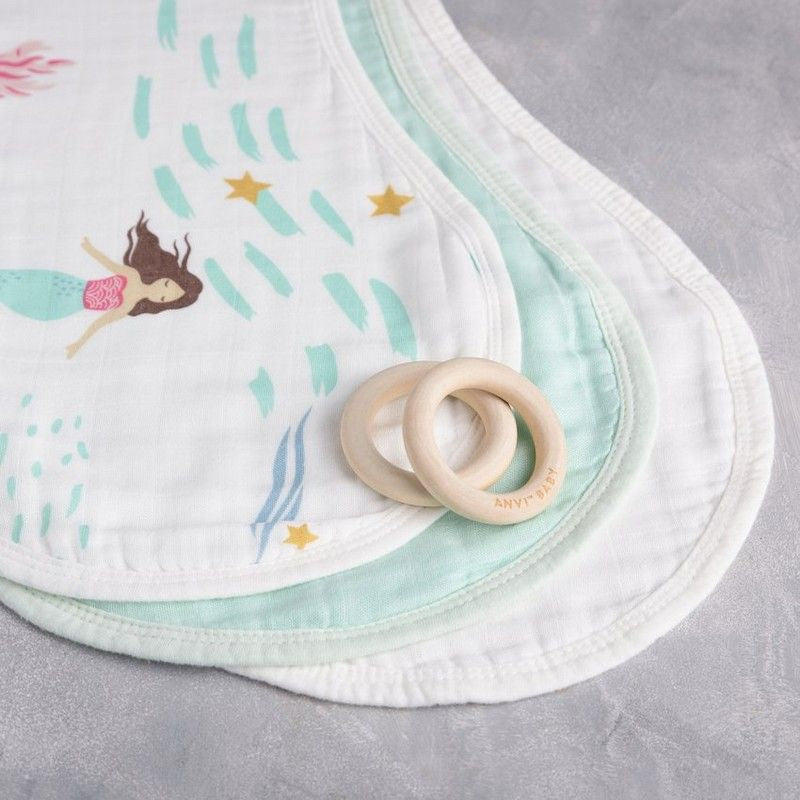 Anvi Baby Organic Bamboo Burp Bib Cloth Set of 3 (0-4Yrs) Mermaids
