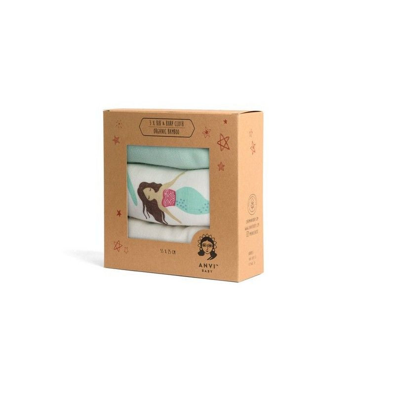 Anvi Baby Organic Bamboo Burp Bib Cloth Set of 3 (0-4Yrs) Mermaids