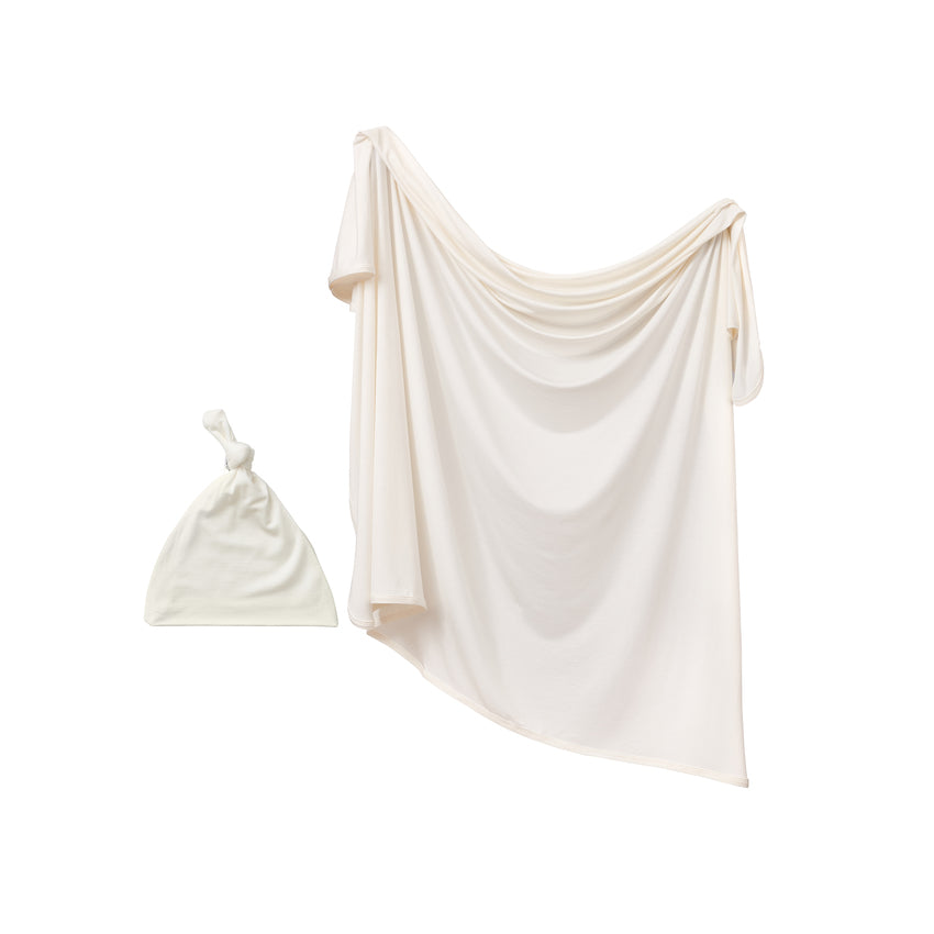 Anvi Baby Stretchy Bamboo Spandex Swaddle & Hat Gift Set White