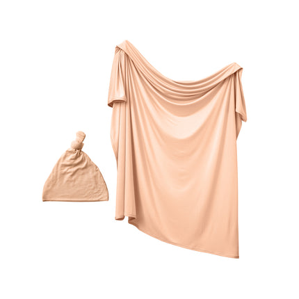 Anvi Baby Stretchy Bamboo Spandex Swaddle & Hat Gift Set Peach