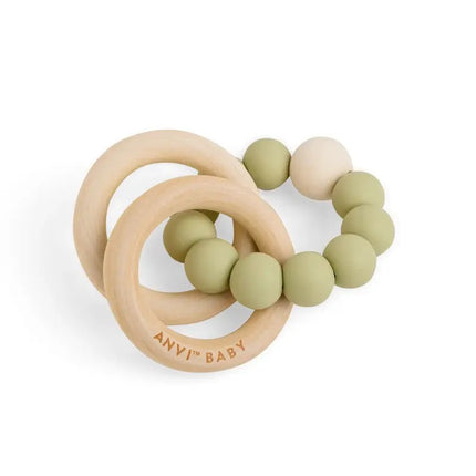 Anvi Baby Wood & Silicone Teether Olive Garden