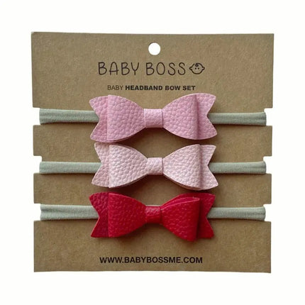 Baby Boss ME Baby Headband Bow Set Pink, Light Pink & Red