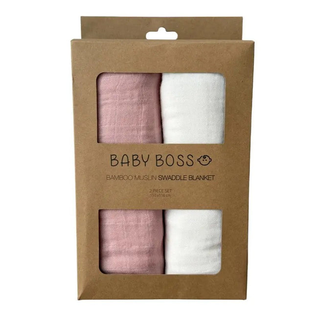 Baby Boss ME Bamboo Muslin Swaddle Blanket Set (110x110cm) Pink & White