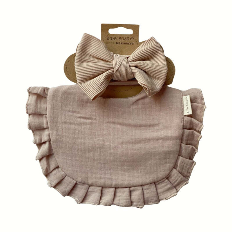 Baby Boss ME Cotton Bib & Bow Set Beige