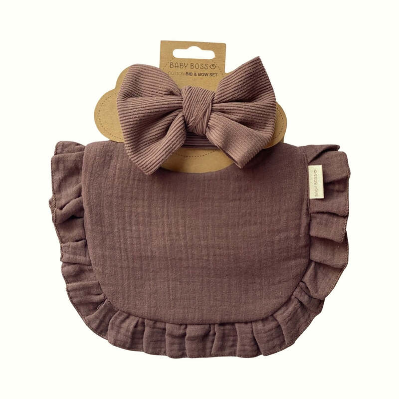 Baby Boss ME Cotton Bib & Bow Set Brown