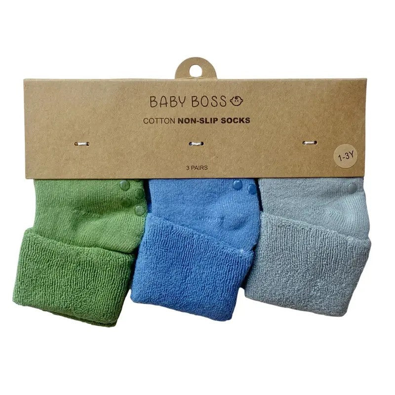 Baby Boss ME Cotton Non-slip Socks - Set Green, Blue & Light Grey