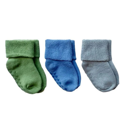 Baby Boss ME Cotton Non-slip Socks - Set Green, Blue & Light Grey