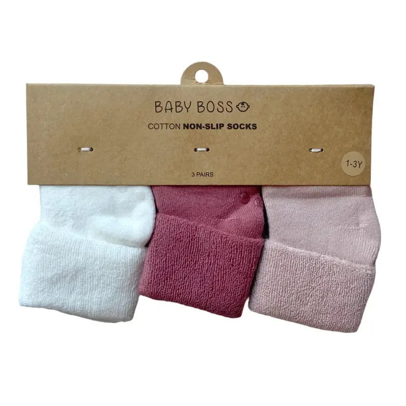 Baby Boss ME Cotton Non-slip Socks - Set White, Fuchsia & Dusty Pink