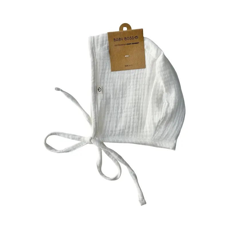 Baby Boss ME Muslin Cotton Baby Bonnet (0-1yr) White