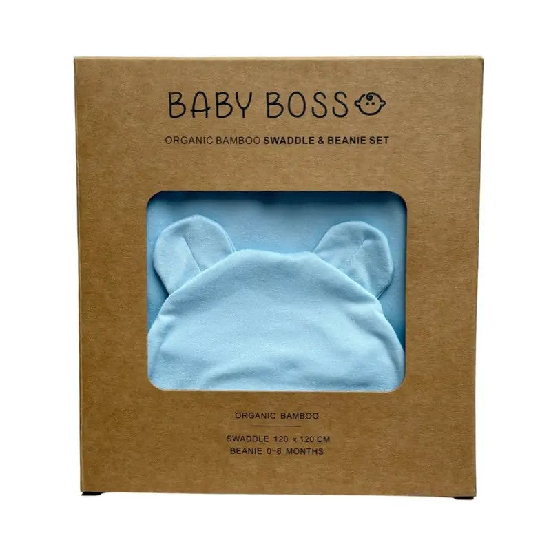 Baby Boss ME Organic Bamboo Swaddle & Beanie Set Blue