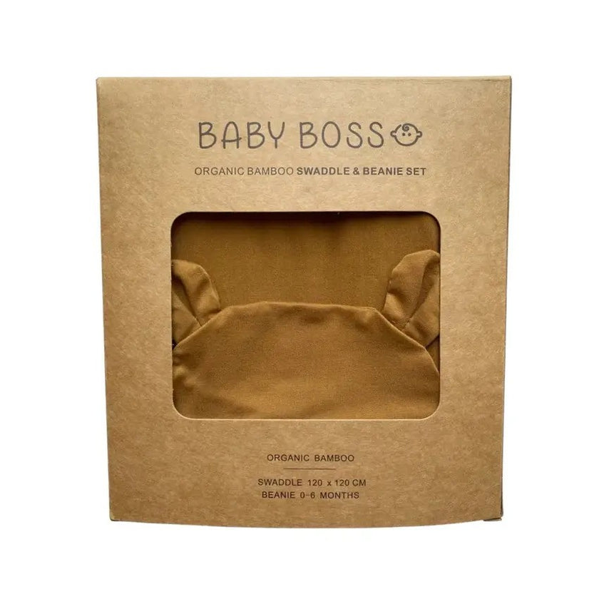 Baby Boss ME Organic Bamboo Swaddle & Beanie Set Brown