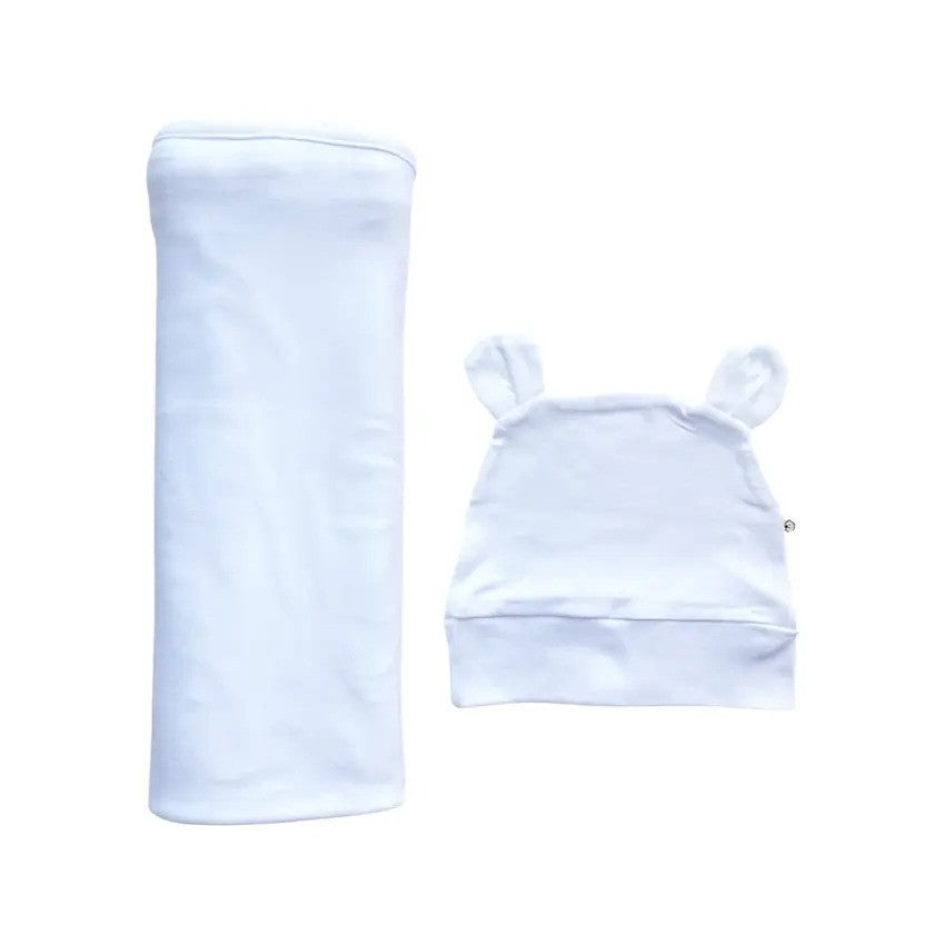 Baby Boss ME Organic Bamboo Swaddle & Beanie Set White