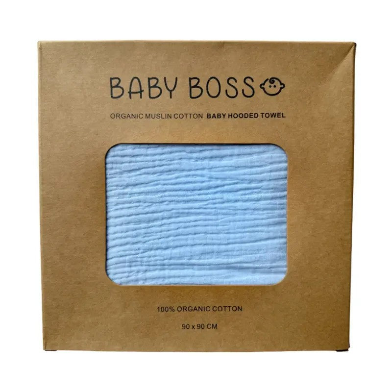 Baby Boss ME Organic Muslin Cotton Baby Hooded Towel (90X90 cm) Blue