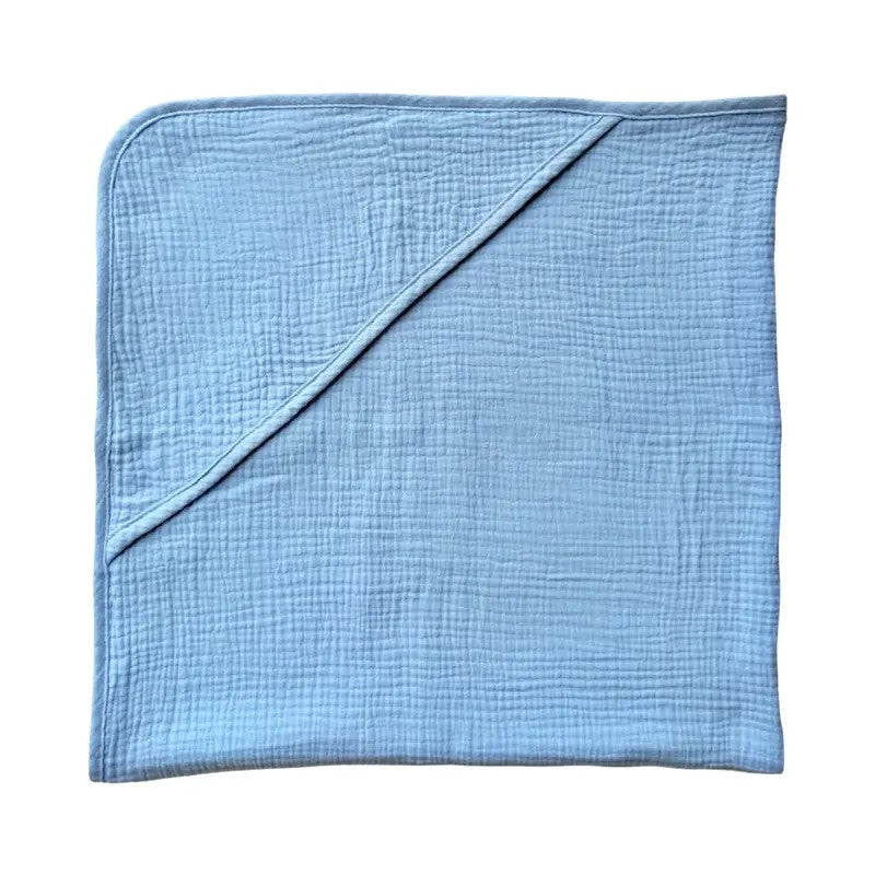 Baby Boss ME Organic Muslin Cotton Baby Hooded Towel (90X90 cm) Blue