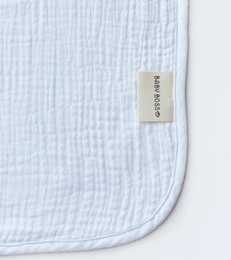 Baby Boss ME Organic Muslin Cotton (90x90cm) Baby Hooded Towel White