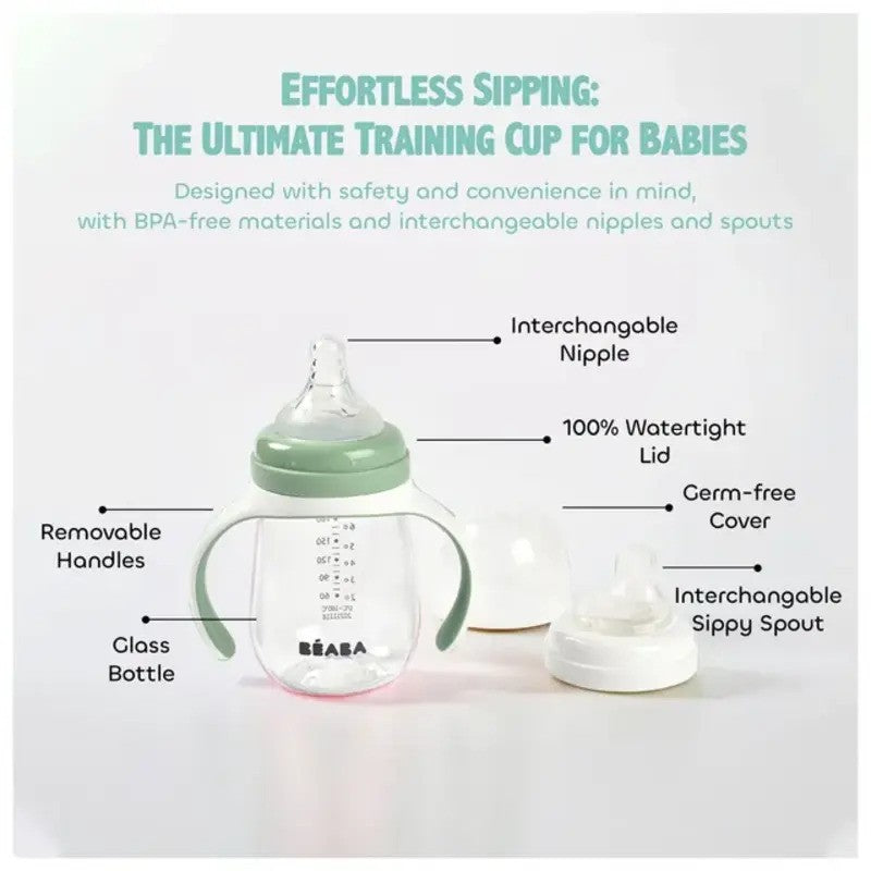 Beaba 2-in-1 Learning Bottle 210ml Sage Green
