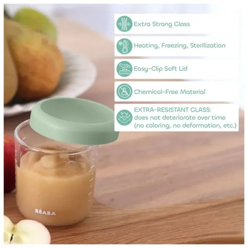 Beaba Conservative Glass Jars 250ML Sage Green